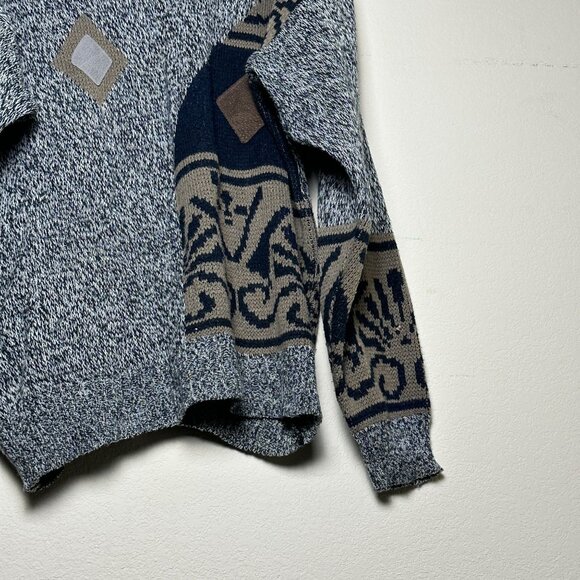 VTG Playboy Knit Abstract Grey 90s Sweater Men L Classic Prep Comfy Coral - Picture 4 of 14